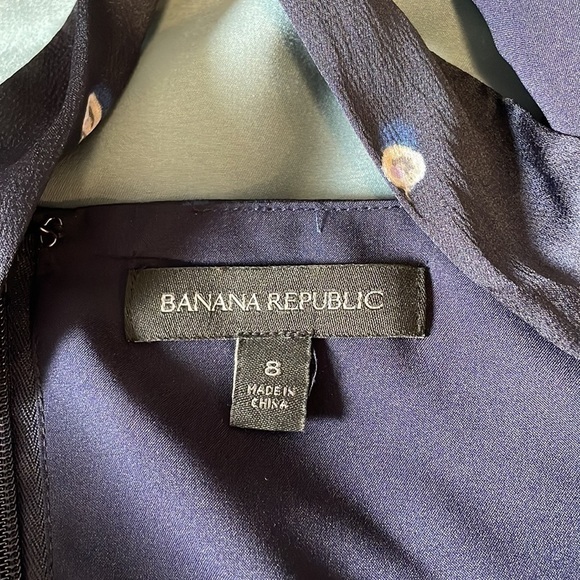Polka Dot Dress Banana Republic Open Back 8 Navy Blue Midi Career Classic Prep - Picture 12 of 13